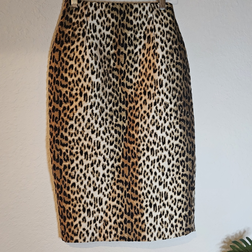 Les Copains Leopard Print High Waisted Textured Pencil Knee Length Wiggle Skirt - Picture 3 of 14